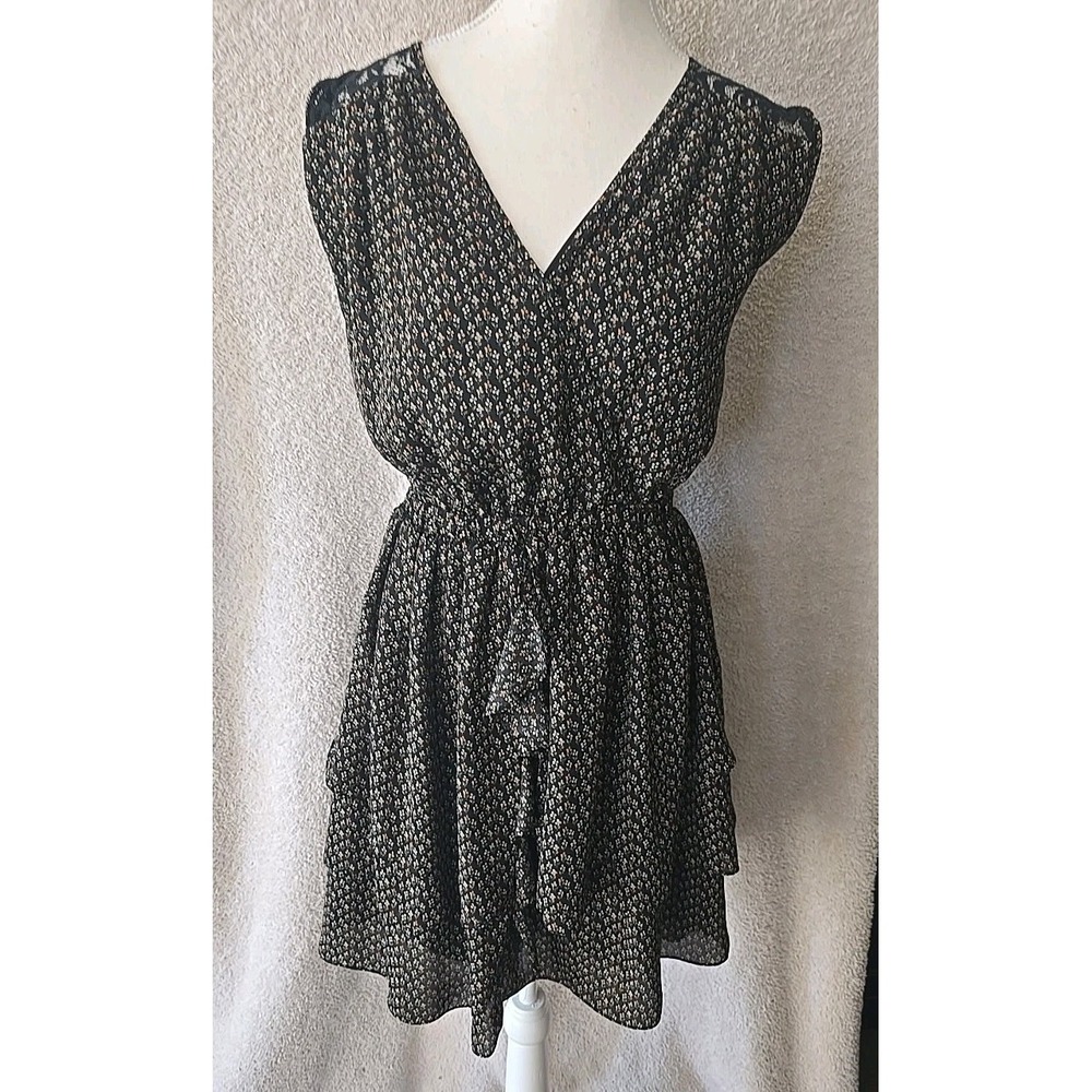 Miss Me Black Floral Lace Back Women's M Sleeveless V-neck Elastic Waist Dress